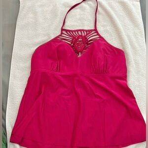 Swimsuits For All Halter Neck Red/Pink Swim Top with Cutout Design Size 14
